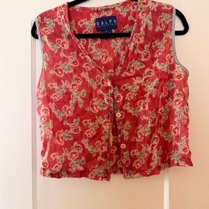 Ralph Lauren Red and Green Floral Blouse